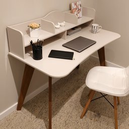 Escrivaninha com 5 Nichos 120 cm Penteadeira Feminina Sofia Off White/Cedro 100% em MDF - 14