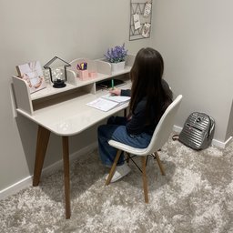 Escrivaninha com 5 Nichos 120 cm Penteadeira Feminina Sofia Off White/Cedro 100% em MDF - 21