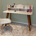 Ver imagem 3 de Escrivaninha Penteadeira Feminina Sofia Mesa Escritório 120cm 5 Nichos 100% MDF Bege/Off White/Cedro