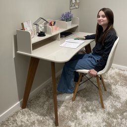 Escrivaninha com 5 Nichos 120 cm Penteadeira Feminina Sofia Off White/Cedro 100% em MDF - 19