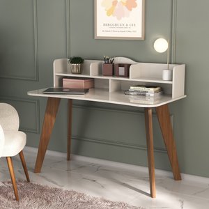 Escrivaninha com 5 Nichos 120 cm Penteadeira Feminina Sofia Off White/Cedro 100% em MDF