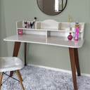 Ver imagem 5 de Escrivaninha Penteadeira Feminina Sofia Mesa Escritório 120cm 5 Nichos 100% MDF Bege/Off White/Cedro