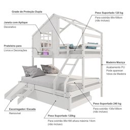 Treliche Casinha Janela Casal Escada/escorregador Branco - 4