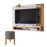 Painel Sala Quarto TV 48 Polegadas Off White/Ripado Nature e Puff Cinza Banqueta Estofada Pés Retr - 1
