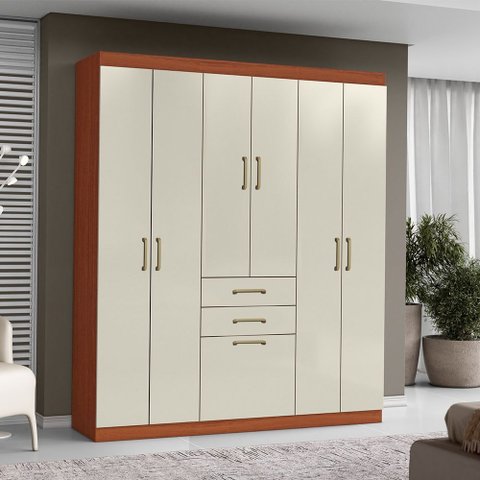 Guarda Roupa Roupeiro Cancun 7 Portas 2 Gavetas Cinamomo Areia Aramóveis
