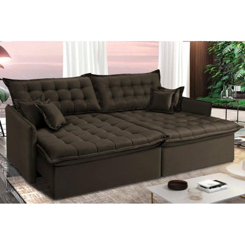 Sofá Sem Caixa Retrátil Reclinável 2,95m Cama inBox Versátil com Pillow Top e Molas Velusoft