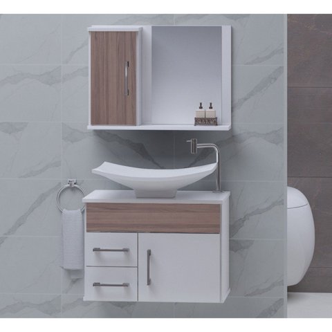 Gabinete para Banheiro com Cuba e Espelheira Turin Branco/Rustico