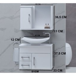 Conjunto Gabinete para Banheiro com Cuba e Espelheira Turin  - 4