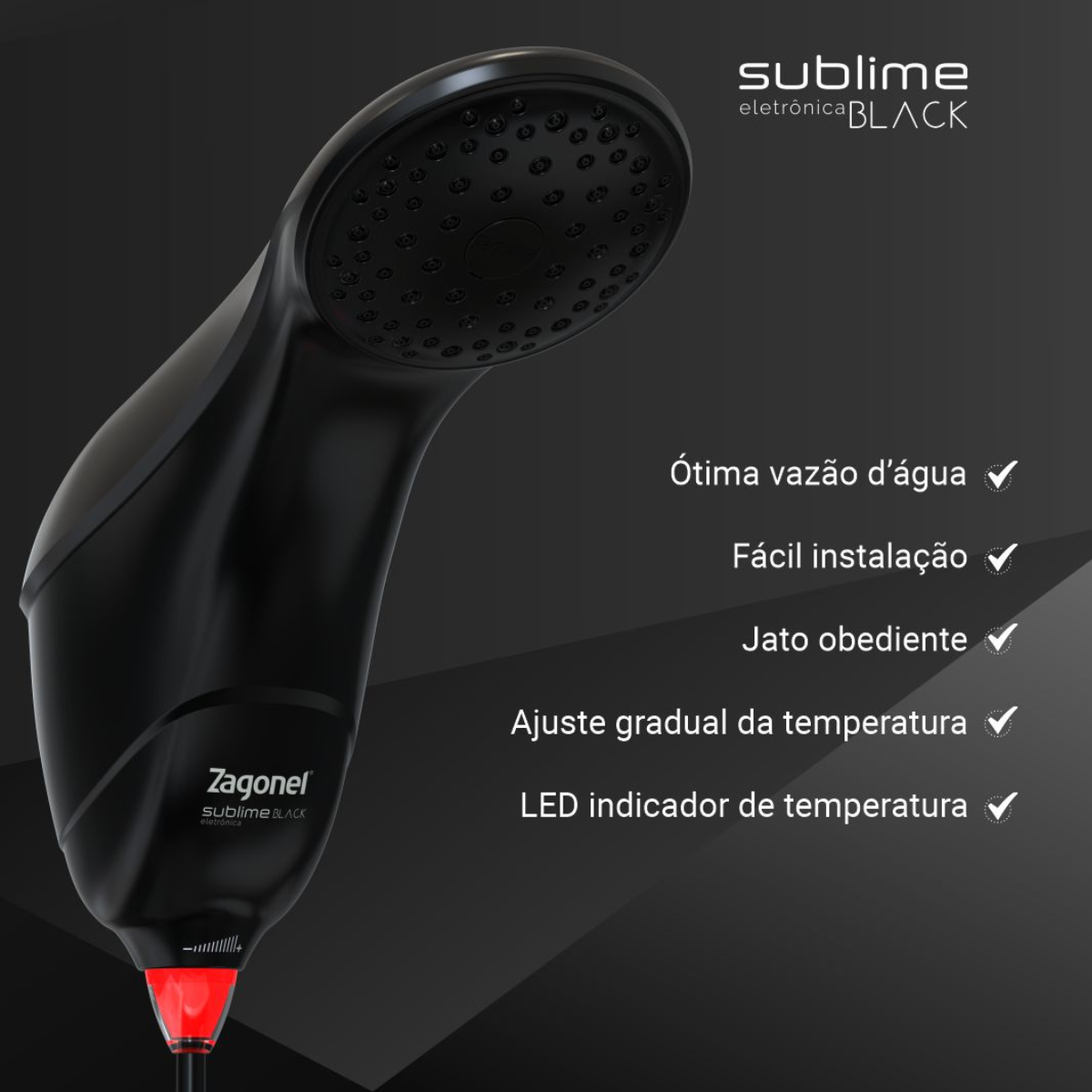 Chuveiro Ducha Eletrônica Sublime Black Zagonel Preto:127v - 4