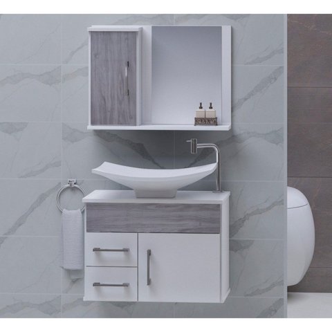Gabinete para Banheiro com Cuba e Espelheira Turin Branco/Cinza
