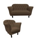 Ver imagem 2 de Kit Namoradeira + 1 Poltrona Decorativa Dália Linho Marrom Pés Madeira
