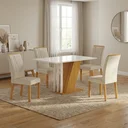 Ver imagem 1 de Conjunto Sala de Jantar com 4 Cadeiras Miami Yescasa Off White/Freijó/Palha