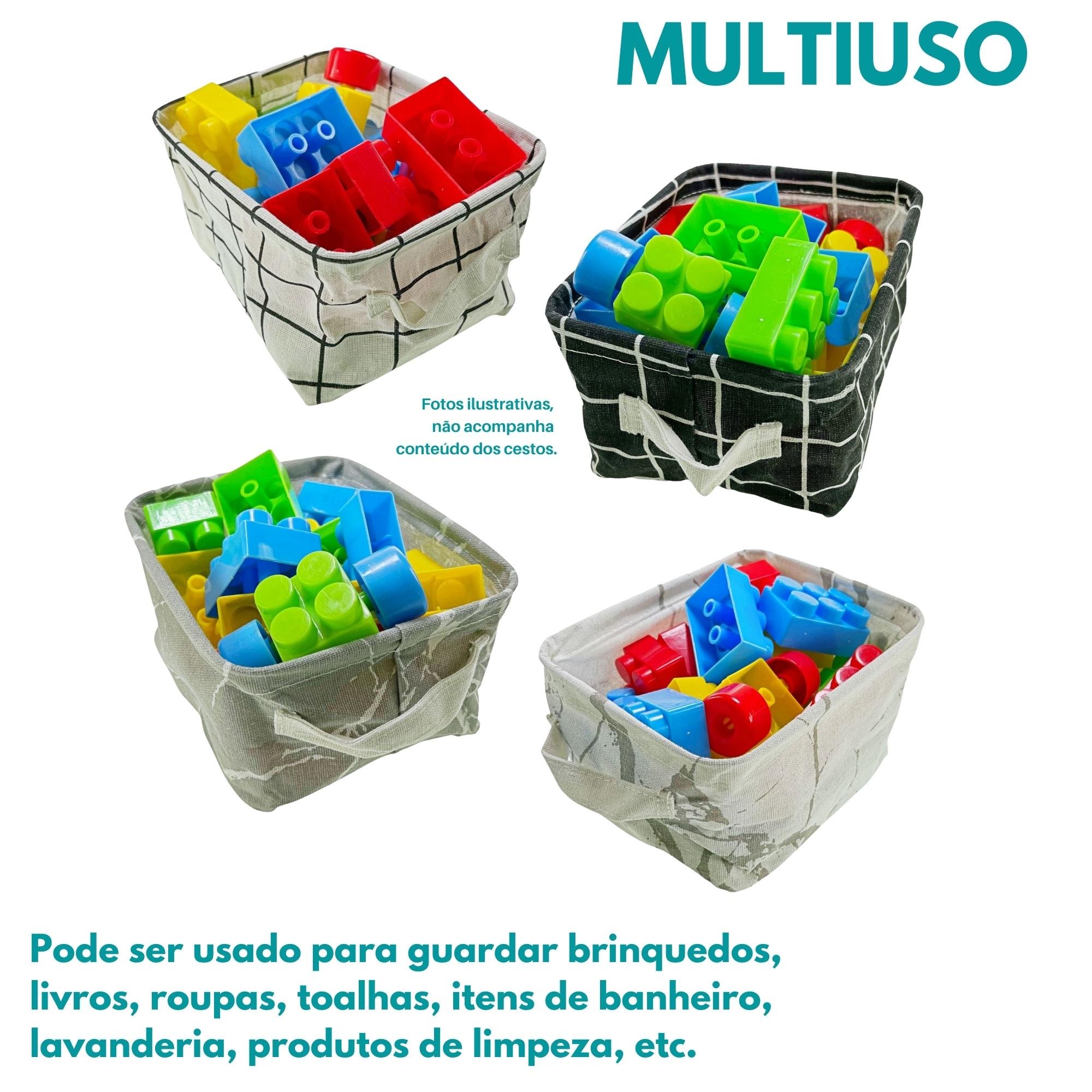 Kit 4 Cesto Organizador Em Tecido Multiuso Infantil Cesta Organizadora Brinquedo Decorativa Cinza - 6