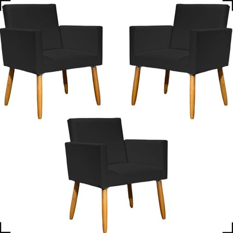 Kit 3 Poltronas Decorativa para Sala Recepção Consultório Nina Corino Cores Pé Palito 30 Cm Castanho