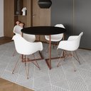Ver imagem 1 de Mesa Industrial Jantar Preta 110Cm Redonda Base V Com 4 Poltronas Brancas Base Cobre Preto