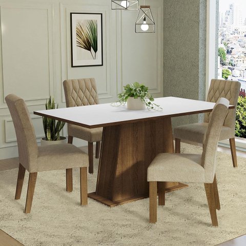 Conjunto Sala de Jantar Mesa Tampo de Madeira 4 Cadeiras Rustic/branco/imperial Ashley Madesa