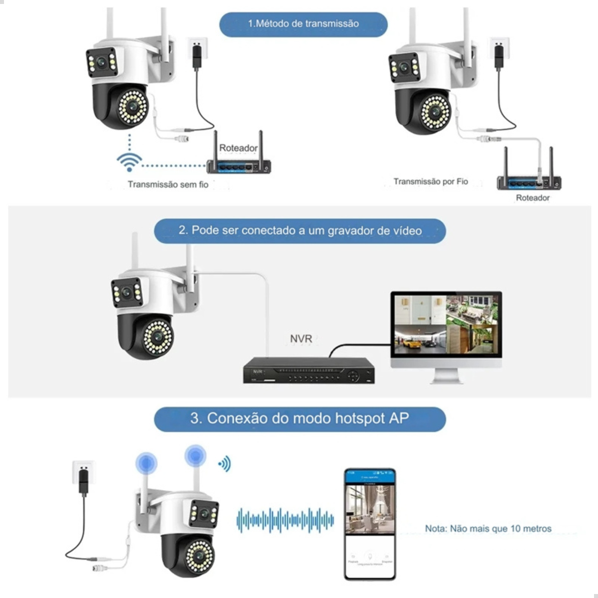 Câmera Ip Externa Wifi Dupla 2 em 1 Visão Noturna Yoosee - 10