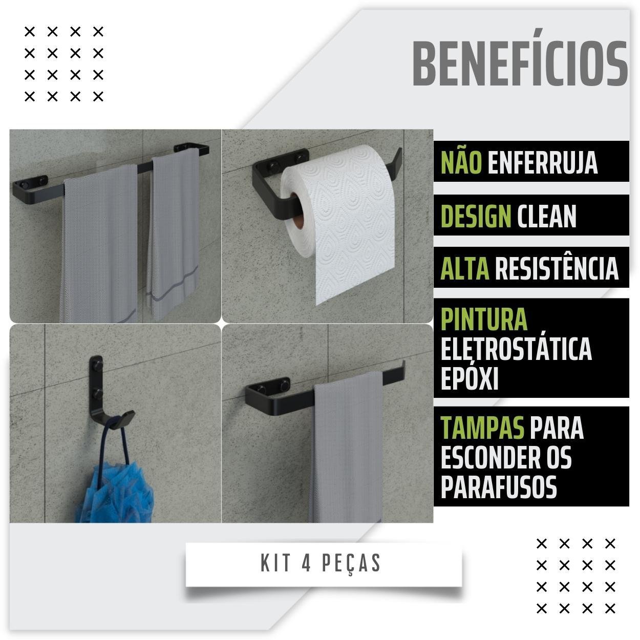 Kit Acessórios Para Banheiro Preto Fosco 4 Peças - 4