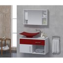 Ver imagem 1 de Conjunto Gabinete para Banheiro com Cuba e Espelheira New Stilo Branco/Vinho