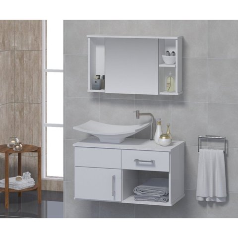 Conjunto Gabinete para Banheiro com Cuba e Espelheira New Stilo Branco