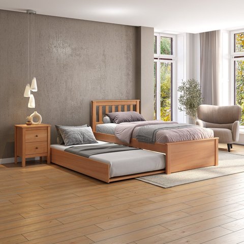 Cama de Solteiro Melita com Cama Auxiliar em Madeira Maciça de Pinus