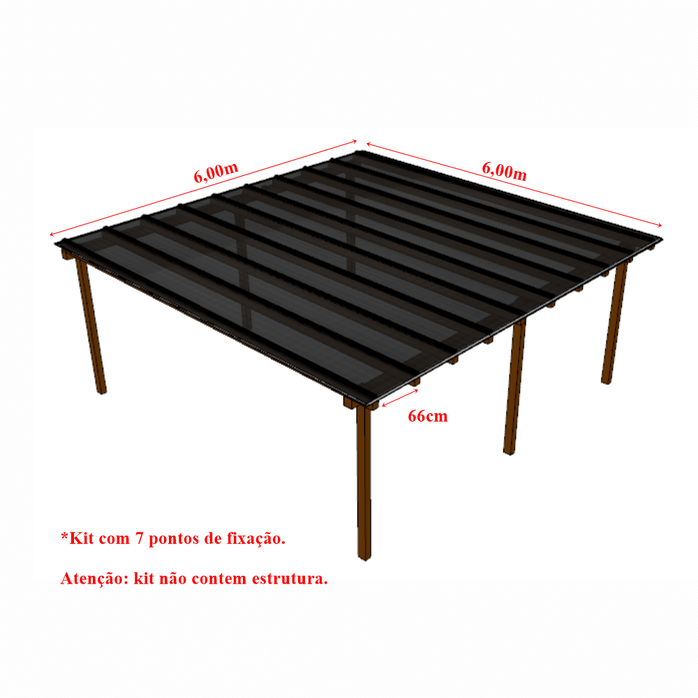 Ver imagem 2 de Cobertura Policarbonato Alveolar 6,00m x 6,00m - Fume 6mm