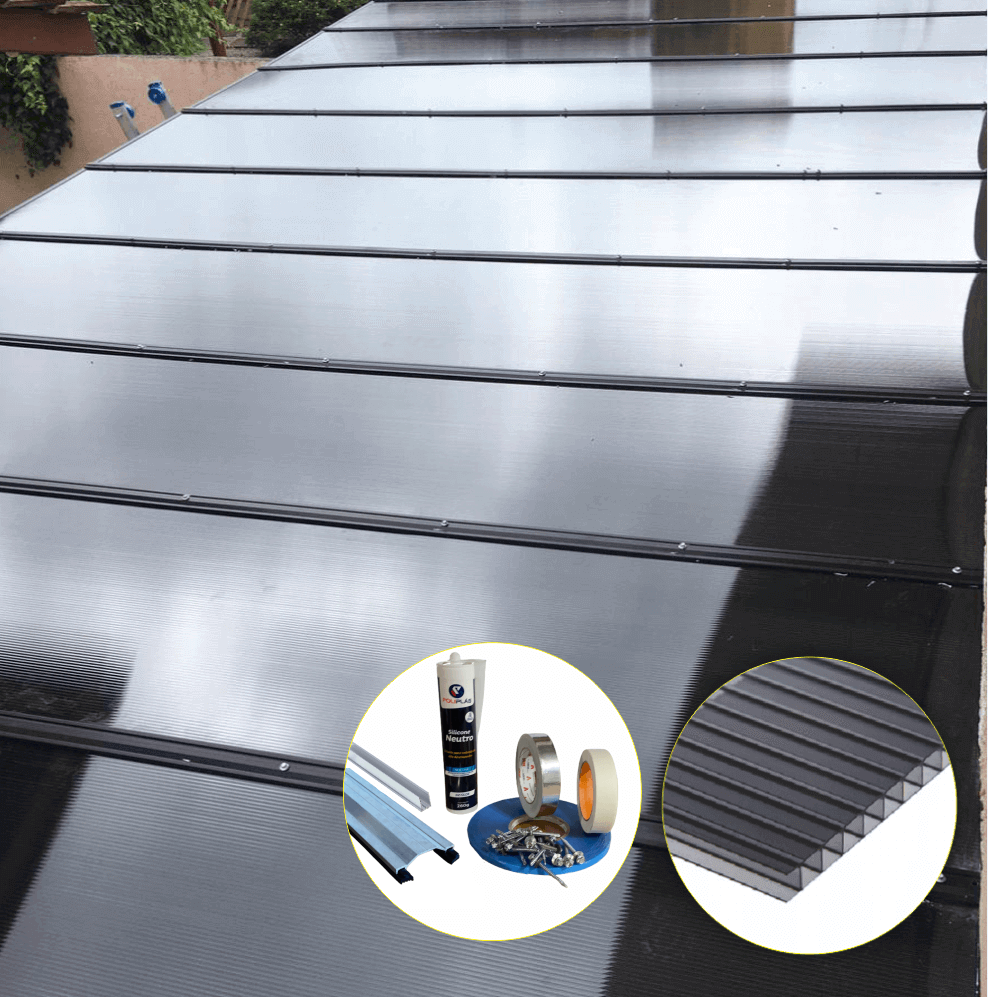 Ver imagem 5 de Cobertura Policarbonato Alveolar 6,00m x 6,00m - Fume 6mm