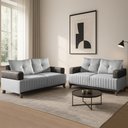 Ver imagem 1 de Sofá 3x2 Lugares Leona Bom Pastor Linho Cinza/preto