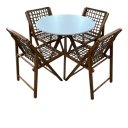 Ver imagem 1 de Conjunto Mesa Redonda com 4 Cadeiras em Madeira e Corda Náutica Castanho/branco