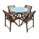 Ver imagem 2 de Conjunto Mesa Redonda com 4 Cadeiras em Madeira e Corda Náutica Castanho/branco
