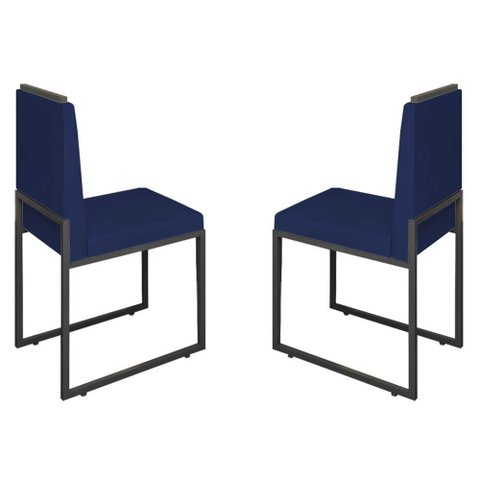 Conjunto Duas Cadeiras Sala Jantar Barcelona Base Preta:azul Marinho