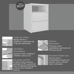 Mesa de Cabeceira 2 Gavetas 1 Nicho 100% MDF Gales  - 9