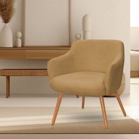 Poltrona Decorativa Jade Pés Palito Castanho Bouclé Camel - Nexta Casa