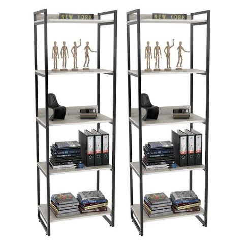 Kit 2 Estantes Livreiro 60cm 5 Prateleiras Snow