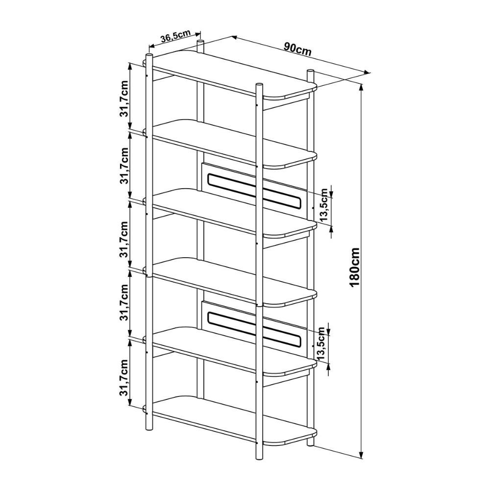 Estante Multiuso Oslo 180 Cm com 6 Prateleiras Pé de Madeira Cor:hanover com Preto - 2