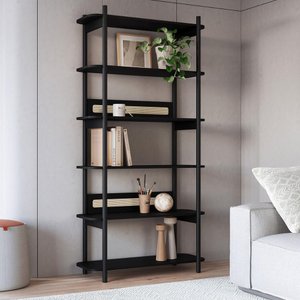 Estante 180 Cm 6 Prateleiras Palhinha Pé Madeira Oslo Artesano | Nero - Nero/preto