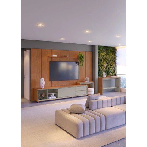 Conjunto Painel Dominus + Rack Premium Off White/Naturalle com Extensão do Rack Mavaular