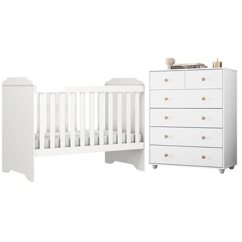 Berço Americano Mini Cama Mel com Cômoda Vittoria 6 Gavetas Branco - Móveis Albatroz