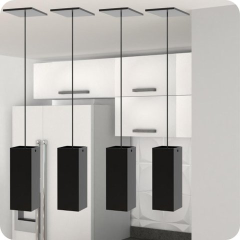 4 Pendente Industrial Preto Quadrado Moderno Luminária ELG