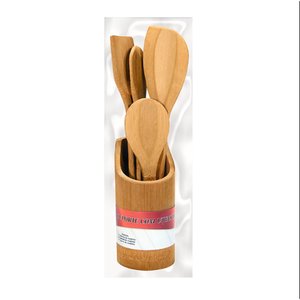 Jogo de Talheres em Bambu 4 Peças e Suporte Colher Madeira