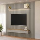 Ver imagem 1 de Painel Ripado Modular 297cm Ozero Prateleira MDP/MDF Nicho Arredondado Gris/Tauari Fosco G77 - Gran 
