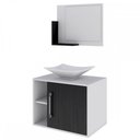 Ver imagem 2 de Armário de Banheiro com Cuba e Espelho 1 Porta 2 Prateleiras Branco Chess/Preto ônix 13689 - Compace