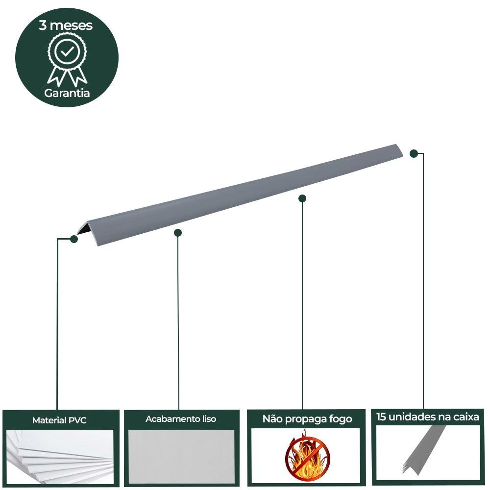 Cantoneira L PVC Protetor de Canto 25x25mm Barra 300cm 15 UN AZN - Cinza - 4