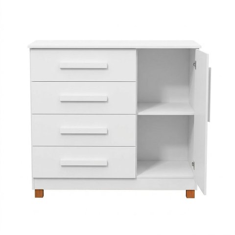 Gaveteiro Cômoda Grécia 4 Gavetas com Porta e Nichos para Organização do Quarto Casal Atual - Branco