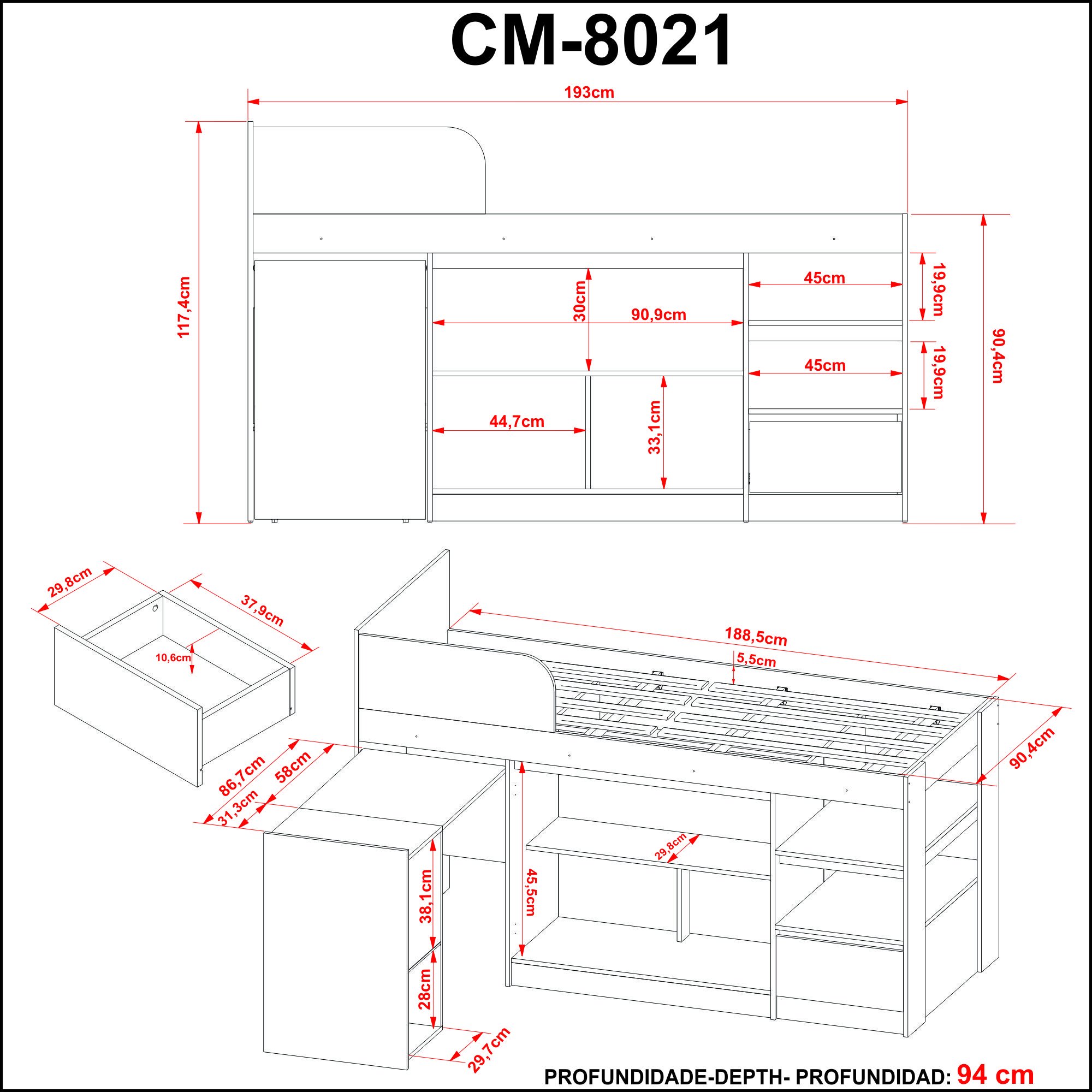 Cama Infantil Multifuncional CM8021 Amêndoa  - 7