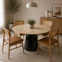 Ver imagem 4 de Mesa de Jantar Cone Redondo 120 cm Tampo Mármore Travertino Base Laca Preta