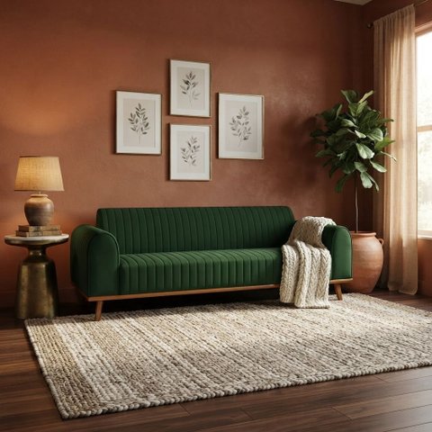 Sofá Living Átila 2,50m 5 Lugares Veludo Verde