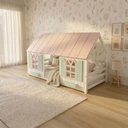 Ver imagem 1 de Cama Montessoriano Casinha Bela - Madeira Maciça Branco/Rosa/Verde | Housin