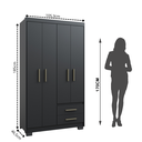 Ver imagem 3 de Guarda Roupa Casal 4 Portas 2 Gavetas Primacy Preto/Black