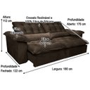 Ver mais imagens de Sofá Retrátil Reclinável 1,80 m Marrom 320 Florença Plus